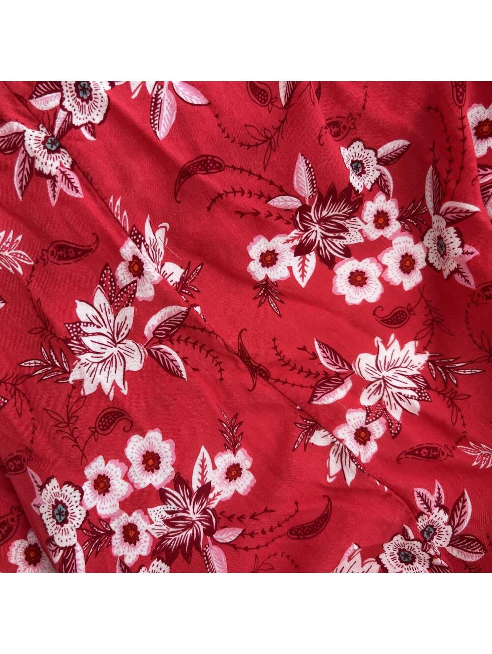 LOFT - Red floral lightweight open kimono top, M/L - Picture 7 of 9